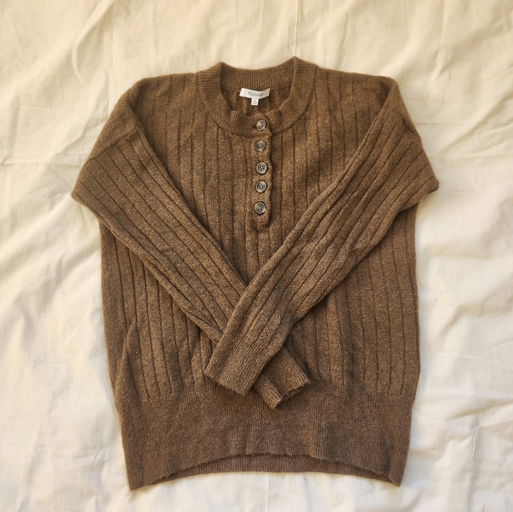 Madewell Donegal Bowden henley button collar sweater brown